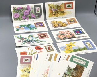 37 Vintage Mint Postage Stamps - Flowers of the World Collection - Africa Europe Australia Countries - Floral Watercolor Art Prints and Info