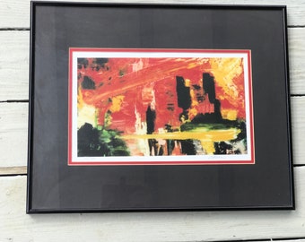 Abstract Art Print - Signed Limited Edition KC Area Artist Cindy Alkire - 16 x 20 Horizontally Matted Framed - Modern Vivid Red Yellow Black