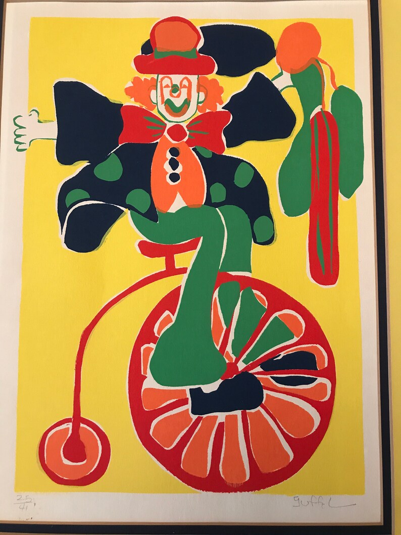 Cathy Heno Suffel Pencil Signed Serigraph - Whimsical Circus Clown - Limited Edition Print by Texas Artist - Colorful Unframed Matted Art image 10