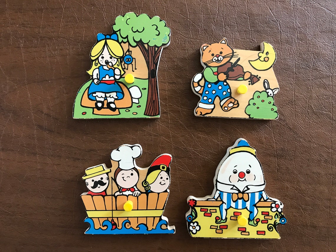 4 Nursery Rhyme Wooden Puzzle Pieces Vintage Fisher Price Etsy