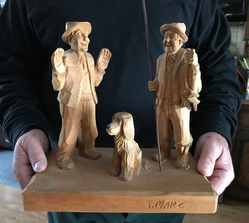 Large Signed Canadian Wood Carving Folk Art Characters Etsy