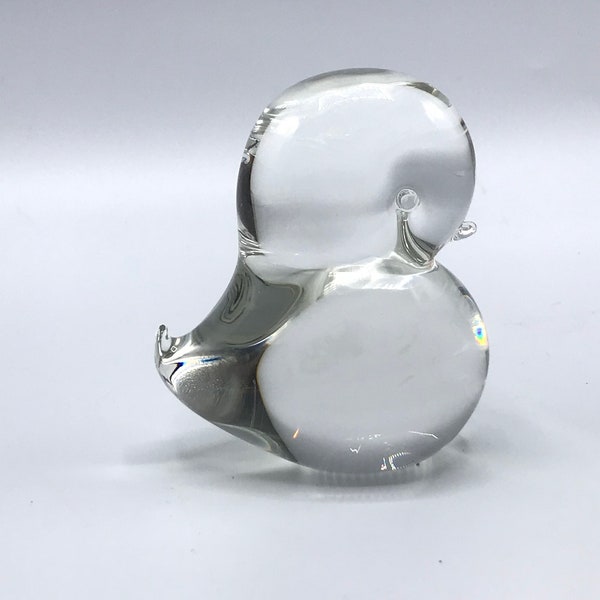 Swedish Art Crystal Bird - FM Konstglas Ronneby Sweden - Josef Marcolin "Pippi" Design - Clear Glass Duck Paperweight