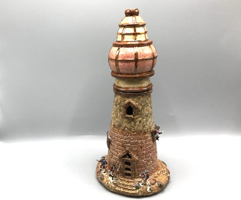 Large Pottery Lighthouse or Watchtower - Revolutionary War Battle Scene - Miniature British and Patriot Soldiers - Watch Tower with Beacon image 1