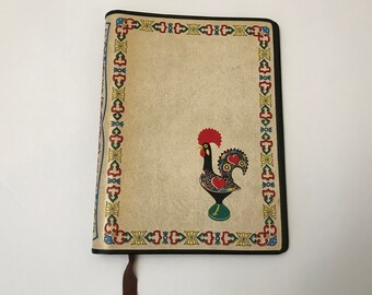 9" x 7" Book Cover - Ambar Portuguese Rooster Design - Stitched Easy Clean Vinyl Cover - Ribbon Bookmark - Inner Lining and Storage Pockets