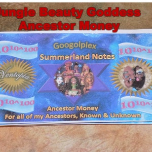 Ancestor Money to burn with Ancestor Candle or Place on Ancestor Alter, Jungle Beauty Goddess Ancestor Money