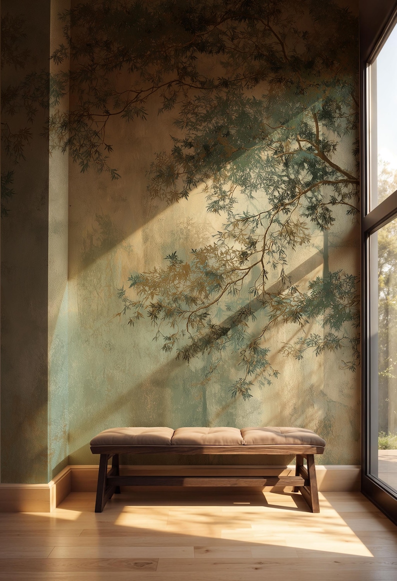 Sage Green Botanical Peel and Stick Wallpaper, Soft Tree Branch Wall ...