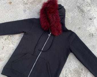 Vintage hoodie met spikes en nepbont | Gothic-punk hoodie | Uniseks Alt Streetwear | Grungejack | Stoere esthetische hoodie