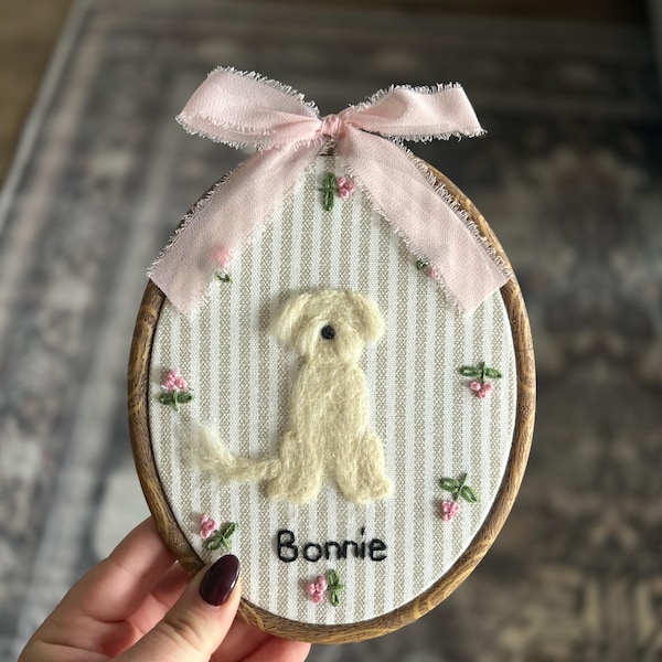 Custom Needle Felted Pet Portrait Embroidery Hoop Art