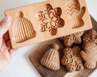 Molde para galletas de jengibre de invierno - Sello de madera de haya - Herramienta para hornear navideña - Cortador de galletas hecho a mano, regalo para panaderos, hecho en Alemania