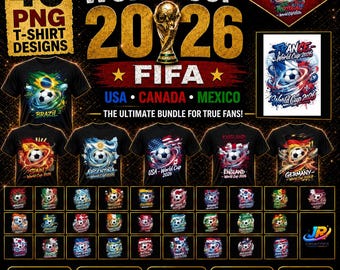 Paquete de 40 imágenes PNG del Mundial 2026 | Diseños para sublimación de camisetas | Todos los equipos | Fondo transparente | Descarga instantánea | Imágenes prediseñadas de fútbol