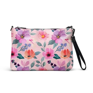 Soft Pink, Floral Crossbody bag, Faux Leather