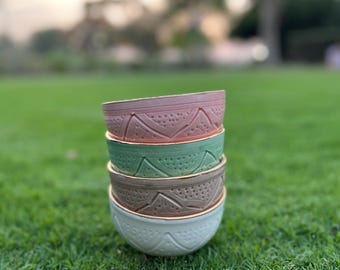 Cuencos de cerámica marroquí hechos a mano - Juego de 4 apilados