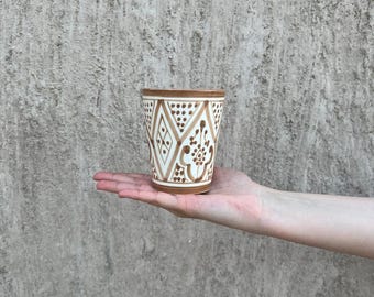 Taza de cerámica marroquí hecha a mano, taza de té o café bohemia pintada a mano