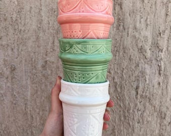 Juego de tazas de cerámica marroquí hechas a mano: tazas apilables para café y té con motivos geométricos