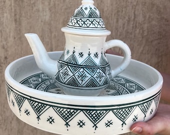Juego de té de cerámica marroquí hecho a mano: regalo artesanal para la decoración del hogar