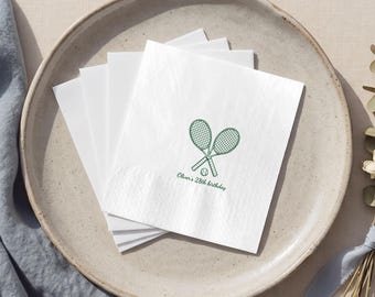 Personalized Tennis Birthday Napkins, Custom Tennis Party Napkins, Tennis Birthday Party Decor, Tennis Racquet Cocktail Napkins