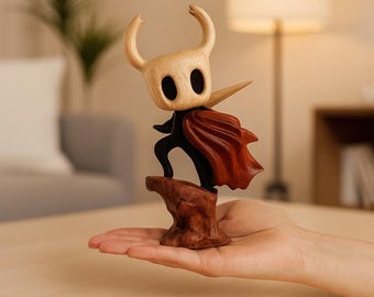 Handcrafted Walnut Hollow Knight Figurine – Cute Hollow Knight Wood Desk Sculpture – Natural Wood Collectible Gifts Gift For Him