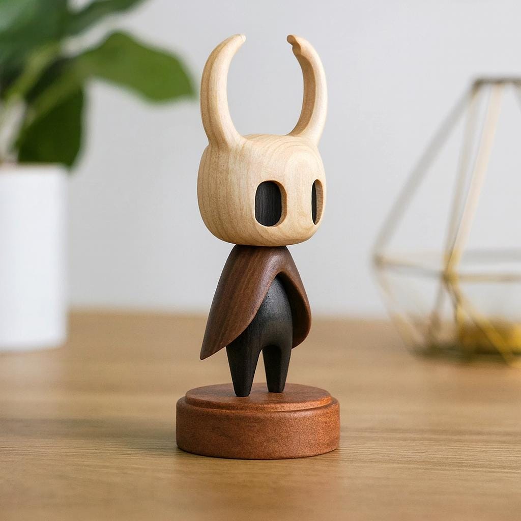 Hollow Knight 木製フィギュア Handcrafted Walnut Hollow Knight Figurine – Cute Hollow Knight