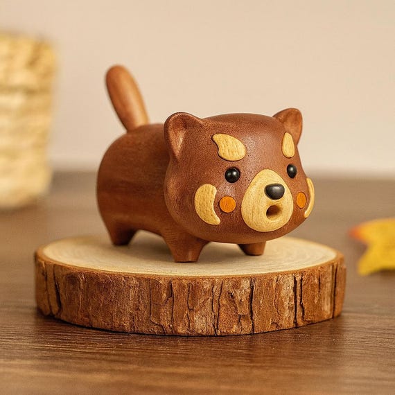 Wooden Hedgehog Toothpick Holder–Cute Red Panda-Inspired Desk Ornament|Solid Wood Toothpick Container,Kawaii Dispenser,Gift for Table Decor