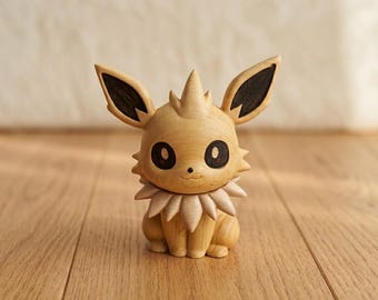 Eevee Jolteon beeldje, op anime geïnspireerde houten bureaudecoratie, cadeau voor kinderen