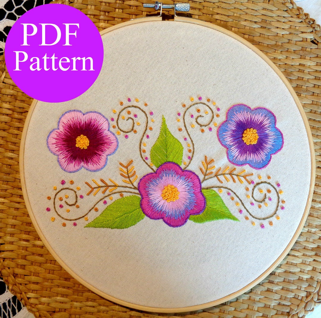 Bloom Flowers Embroidery Pattern Modern Embroidery Hoop Art DIY Pdf ...