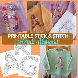 Floral Alphabet Hand Embroidery PDF Template Instant Digital Download Letter Embroidery Design with Flowers for Baby Sweaters, bags, pillows