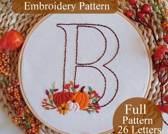Motif de broderie alphabet complet citrouille, initiales, téléchargement instantané, monogramme citrouille, cadeaux de broderie d'Halloween