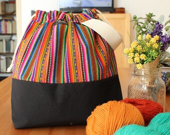 Wristlet drawstring KNITTING PROJECT BAG sock yarn bag for knitters Authentic Peruvian wool fabric shawl bag drawstring Free Shipping