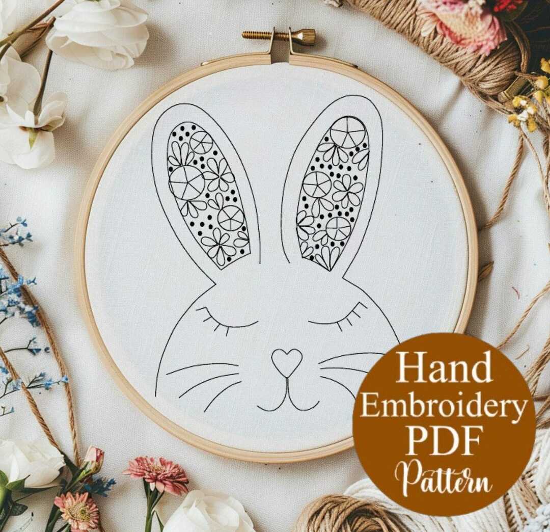 Easter Bunny Hand Embroidery Design Image Floral Embroidery Bunny ...