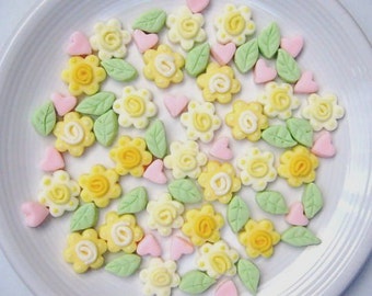 Grandma's Old Fashion Roses with Mini Leaves and Hearts Mints -  Special Occasions, Weddings, Parties  - 100  Cream Cheese Mints