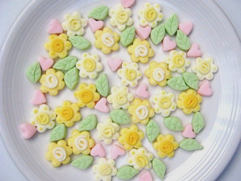 Grandma's Old Fashion Roses with Mini Leaves and Hearts Mints Special Occasions, Weddings, Parties 100 Cream Cheese Mints image 1