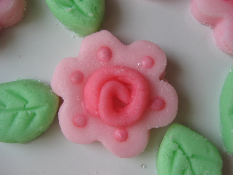 Grandma's Old Fashion Roses with Mini Leaves and Hearts Mints Special Occasions, Weddings, Parties 100 Cream Cheese Mints image 4