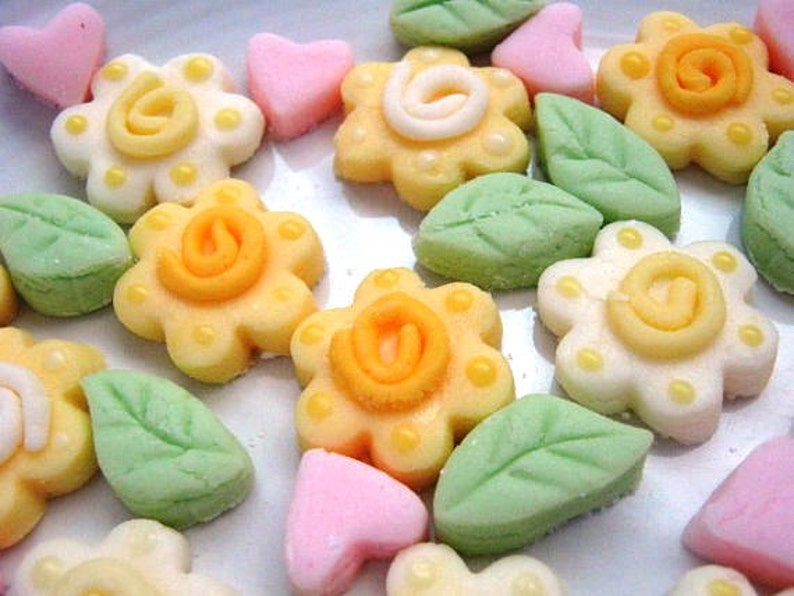 Grandma's Old Fashion Roses with Mini Leaves and Hearts Mints Special Occasions, Weddings, Parties 100 Cream Cheese Mints image 2