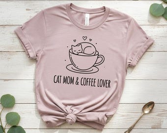Cat Mom Coffee T-Shirt, Funny Cat Lover Tee, 100% Cotton