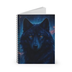 Cosmic Wolf Spiral Notebook - Ruled Line, Starry Night Journal, Animal Lover Gift, Unique Writing Pad, Dream Journal, Cool Stationery