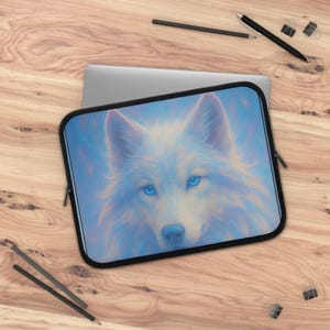 Dreamy Wolf Laptop Sleeve, Wolf Artwork Bag, Computer Case, Gift for Students, Animal Lover Accessories