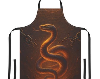 Gloeiende slangschort | Keukenschort met slang, donkere mystieke illustratie