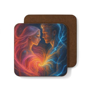 Cosmic Love Art Coaster: Vibrant Home Decor, Gift for Couples