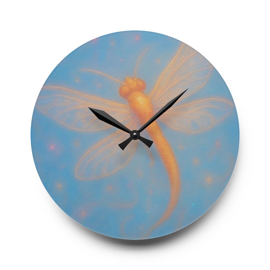 Dragonfly Clock Roses Golden Dragonfly Acrylic Clock | Blue Sky Nature Wall Clock - Etsy