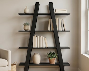 Modern A-Frame Bookshelf Plans | DIY Ladder Shelf Woodworking PDF (Digital Download)