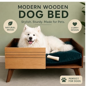 モダンな木製犬用ベッドの設計図、大型合板製ペットベッド（デジタルダウンロード）