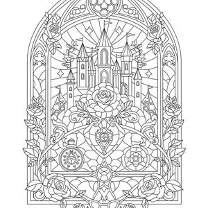 Turret And Roses Stained Glass Fairy Tale Coloring Pages, Digital Download, Adult ...