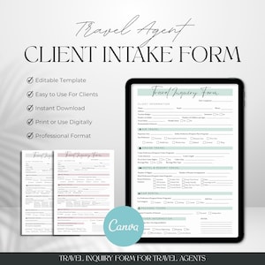 Travel Agent Client Form Template | Travel Agency Digital Forms | Client Travel Inquiry Form | Travel Inquiry Form for Travel Advisor