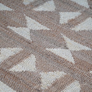 Handmade Genuine Hemp Jute Rug with White Geometric Pattern, Beautiful Hemp Rug For Home and Living Interior