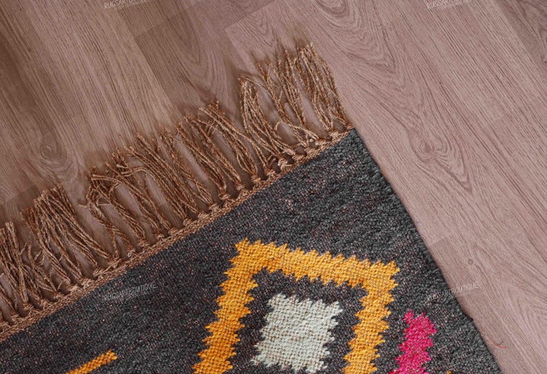 Handmade Multicolor Wool Jute Rug Vintage Kilim Southwestern Flatweave ...