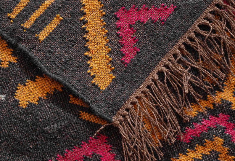 Handmade Multicolor Wool Jute Rug Vintage Kilim Southwestern Flatweave ...