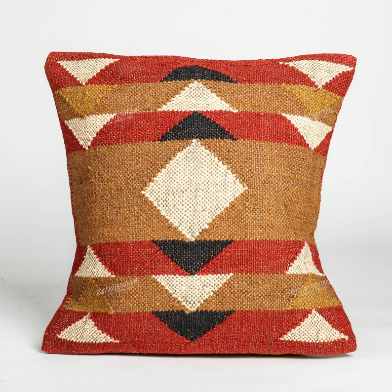 Handmade Multicolour Wool Jute Pillow Cover 4 Set off 45x45 Cm Vintage ...