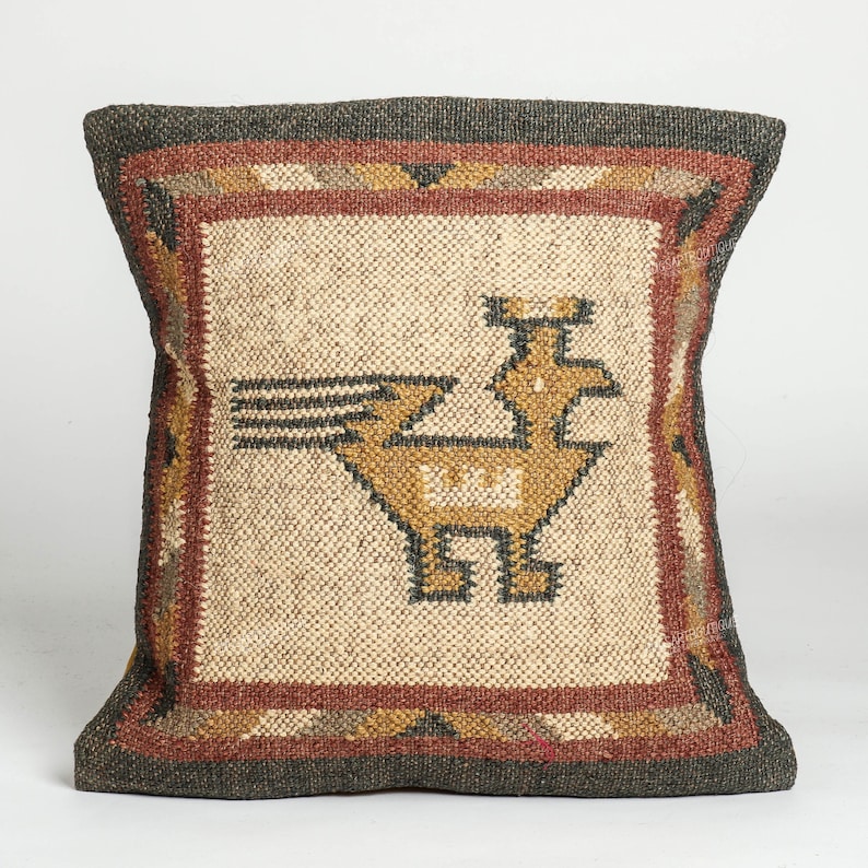 Handmade Multicolour Wool Jute Pillow Cover 4 Set off 45x45 Cm Vintage ...