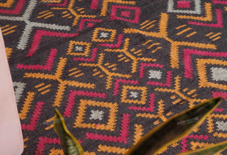 Handmade Multicolor Wool Jute Rug Vintage Kilim Southwestern Flatweave ...