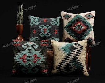 Handmade wool jute cushion cover boho sofa decor cushion set vintage style Turkish Kilim Cushion Cover sofa decor cushion bedroom pillows